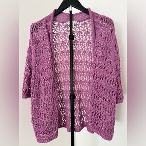 🌸 Coldwater Creek Pretty Purple Open-Knit Cardigan | Large 🌸